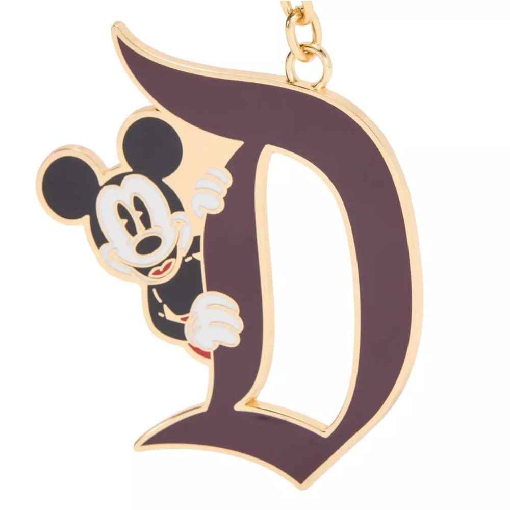Disney Mickey Mouse Disneyland Gothic D Keychain Bag Charm Burgundy Gold NEW